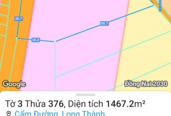 Bán 1467m2 đất 2 mặt tiền đường Phạm Văn Hùng & 525 xã Cẩm Đường. Giá 5,3 triệu/m2. Phí 2%.