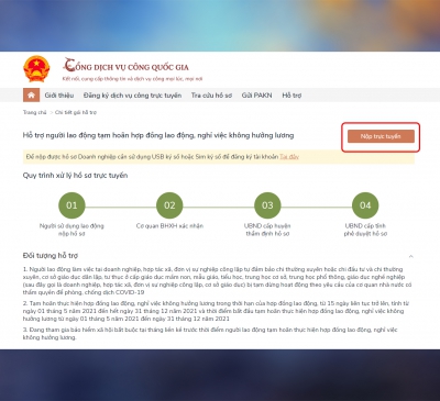 Làm thủ tục nhận hỗ trợ do COVID-19 trên Cổng Dịch vụ công Quốc gia